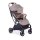 Kinderwagen mit braunen Griffen und grauem Bezug, klappbar und leicht