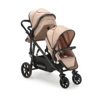 Doppel-Kinderwagen in Beige mit zwei Sitzen und schwarzem...
