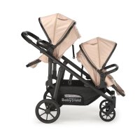 Doppel-Kinderwagen mit zwei Sitzen und beigen Verdeckern