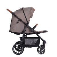 Grau-beiger Kinderwagen mit verstellbarem Sitz und großen Rädern