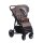 Kinderwagen mit braunem Bezug und schwarzem Gestell, klappbar und leicht