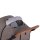 Beige Kinderwagen mit braunem Griff und Netzfenster oben