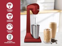 BEPER BP.690 Elektrischer Milchshaker 100W – Drink Mixer mit 500ml Edelstahlbecher – Shaker für Milchshakes, Cocktails & Frappés – Rot