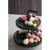 JENS Living Etagere aus Mangoholz & Metall - 2-stufig Ø25cm Rund - Servierständer für Snacks & Deko - Rustikaler Landhausstil - Natur oder Schwarz