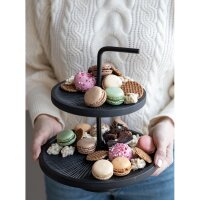 JENS Living Etagere aus Mangoholz & Metall - 2-stufig Ø25cm Rund - Servierständer für Snacks & Deko - Rustikaler Landhausstil - Natur oder Schwarz