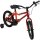 Kinderfahrrad in Orange und Schwarz mit Stützrädern und groben Reifen