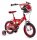 Rotes Kinderfahrrad mit Rennmotiven und Stützrädern