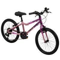 Kinderfahrrad in lila und pink mit zwei Rädern und Gepäckträger