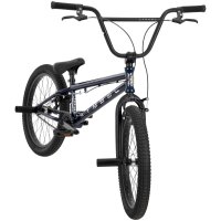 BMX-Fahrrad in Blau mit breiten Reifen und hohen Lenkern