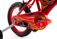 Rotes Kinderfahrrad mit Flammenmuster und stabilen Reifen