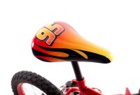 Kinderradsattel in Rot-Orange mit Flammenmuster und Nummer 95