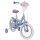 Kinderfahrrad in Blau und Lila mit Stützrädern und buntem Sattel