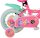 Rosa Kinderfahrrad mit bunten Mustern und Stützrädern