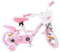Rosa Kinderfahrrad mit Hello Kitty Motiven und Korb vorne