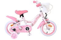 Rosa Kinderfahrrad mit Hello Kitty Motiven und Korb vorne