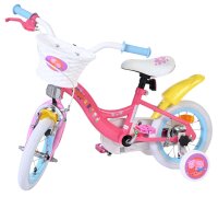 Rosa Kinderfahrrad mit Korb, Stützrädern und Peppa Wutz Design