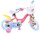 Rosa Kinderfahrrad mit Korb, bunten Aufklebern und stabilen Reifen