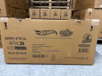 Kartonverpackung für Spielzeugautos, braun, mit Produktinformationen und Warnhinweisen