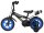 Schwarzes Kinderfahrrad mit blauen Reifen und Wasserflaschehalter