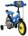 Blaues Kinderfahrrad mit gelben Rädern und stabilen Stützrädern