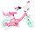 Rosa Kinderfahrrad mit Barbie-Motiven und Korb vorne