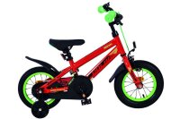 Rotes Kinderfahrrad mit grünen Akzenten und...