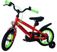 Rotes Kinderfahrrad mit grünen Akzenten und Stützrädern