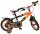 Kinderfahrrad in Schwarz und Orange mit Flammenmotiven und stabilen Reifen