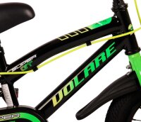 Schwarzes Kinderfahrrad mit grünen Akzenten und sportlichem Design