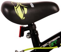 Schwarzer Fahrradsattel mit grünem Logo und Rücklichthalterung