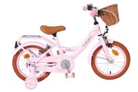 Rosa Kinderfahrrad mit Korb, braunem Sattel und...