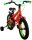 Rotes Kinderfahrrad mit grünen Details und Stützrädern