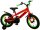 Rotes Kinderfahrrad mit grünen Akzenten und Stützrädern