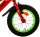Rotes Fahrrad mit grünem Reifen und dicken, profilierten Gummireifen