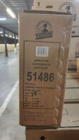 Karton mit Produktinformationen und Spezifikationen in blauer Farbe