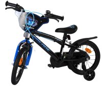 Kinderfahrrad in Schwarz und Blau mit Stützrädern und sportlichem Design