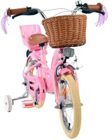Rosa Kinderfahrrad mit Korb und Trainingsträdern, gepolsterter Sattel