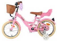 Rosa Kinderfahrrad mit Korb, Sattelstütze und Stützrädern