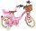 Rosa Kinderfahrrad mit Korb, Stützrädern und floralem Design