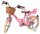 Rosa Kinderfahrrad mit Korb, Sattelstütze und bunten Details