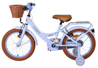 Kinderfahrrad in Blau mit Korb und braunem Sattel