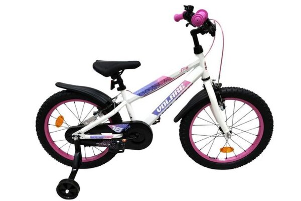 Kinderfahrrad in Weiß mit pinken Akzenten und Stützrädern