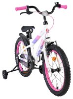 Kinderfahrrad mit pinken Akzenten und Stützrädern, weiße Rahmenfarbe