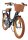Schwarzes Kinderfahrrad mit Korb, braunen Griffen und orangefarbenen Reifen