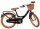 Schwarzes Kinderfahrrad mit Korb, braunen Reifen und gepolsterter Sitzfläche