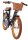 Schwarzes Kinderfahrrad mit braunem Korb und orangefarbenen Reifen