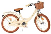 Beige Damenfahrrad mit Korb, braunen Reifen und bequemen Sattel