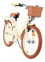 Kinderfahrrad in Creme mit Korb und braunen Reifen