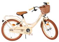 Beige Damenfahrrad mit Korb, braunem Sattel und dicken Reifen