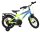 Kinderfahrrad in Blau und Grün mit Stützrädern und Gepäckträger